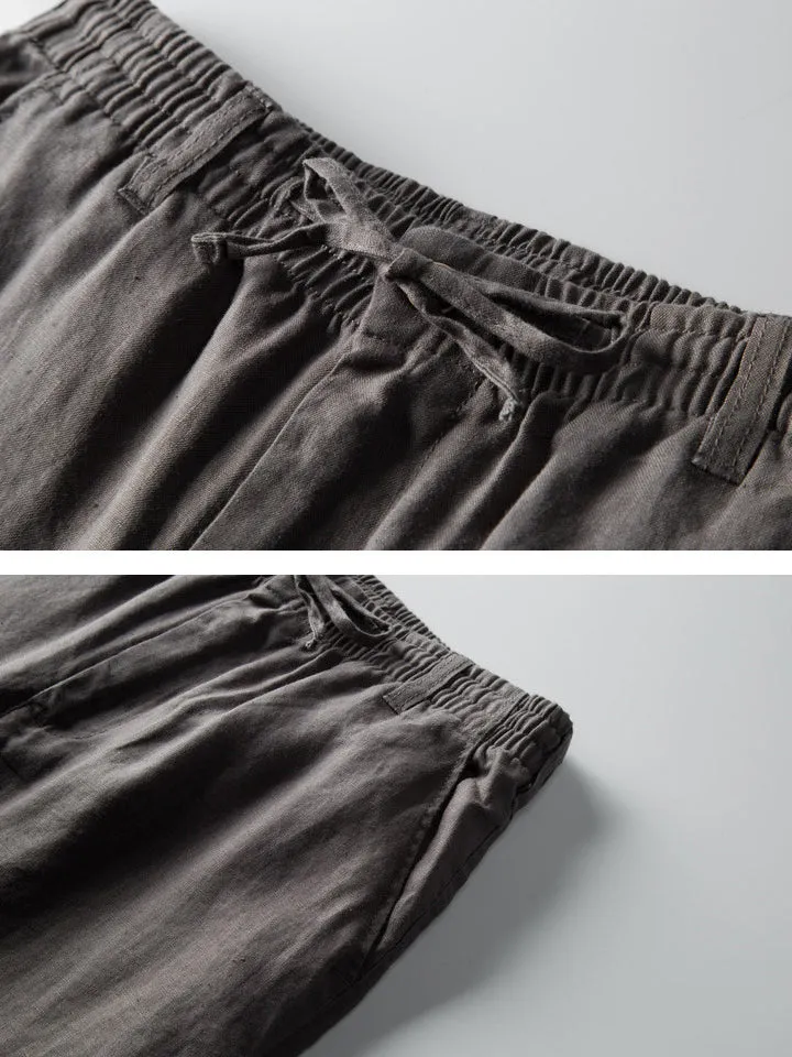 Thin Loose Linen Drawstring Solid Color Pants
