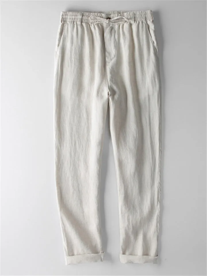 Thin Loose Linen Drawstring Solid Color Pants
