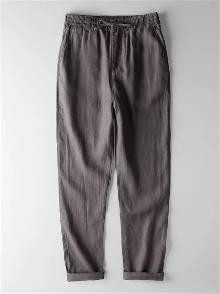 Thin Loose Linen Drawstring Solid Color Pants