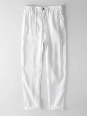 Thin Loose Linen Drawstring Solid Color Pants