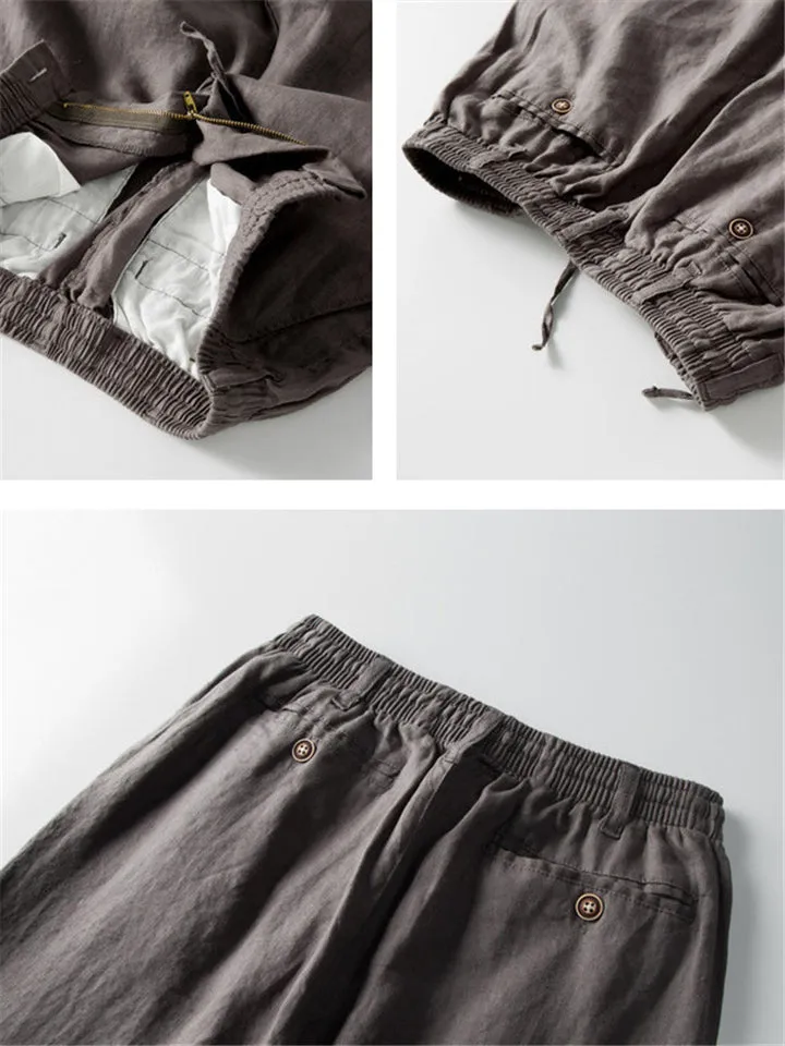 Thin Loose Linen Drawstring Solid Color Pants