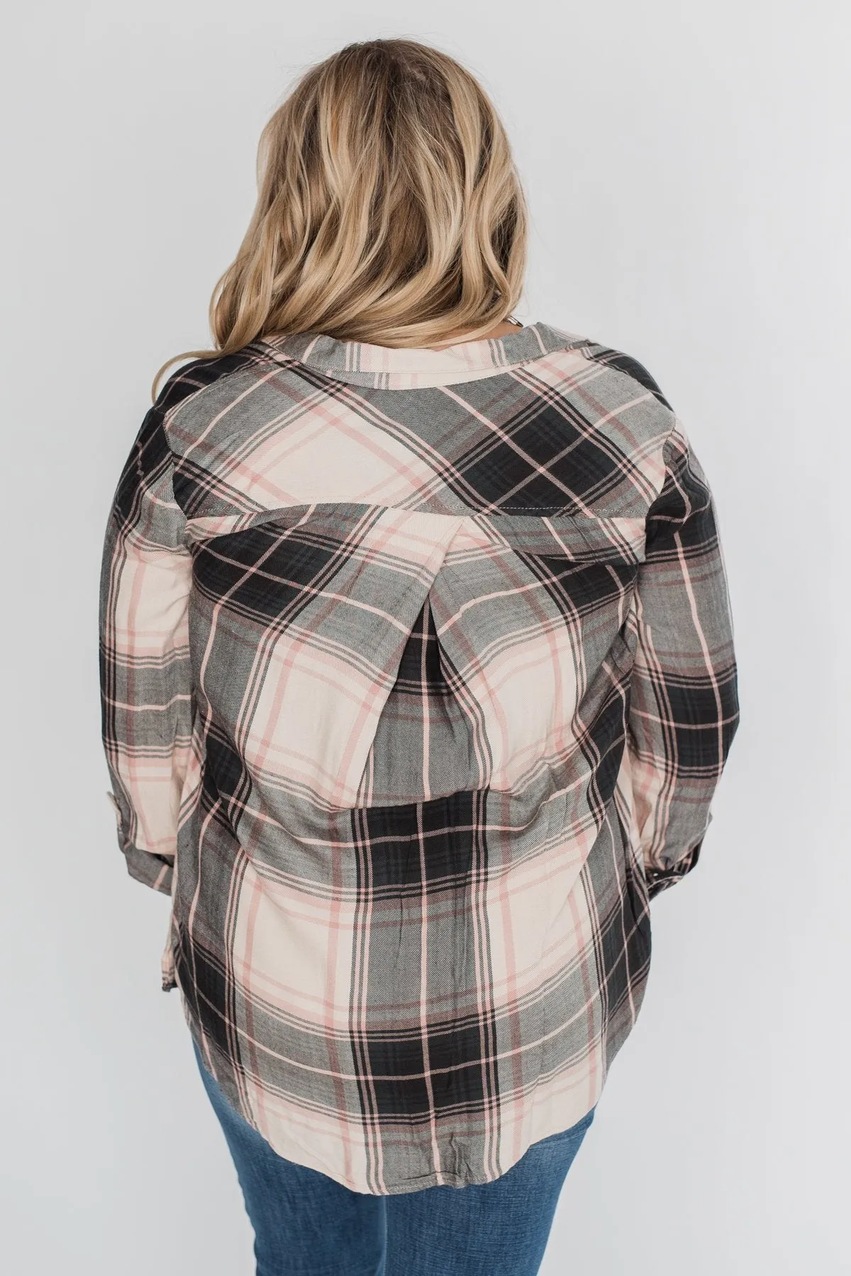 Thread & Supply Button Up Plaid Top- Tan, Blush, Dark Olive