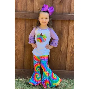 TIE DYE PRINTED RAGLAN WITH TIE DYE BELL PANTS