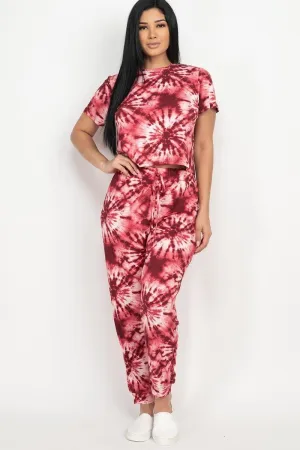 Tie-dye Printed Top And Pants Set
