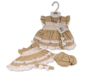 Tiered Baby Linen Dress with Smocking and Bows (NB-6m) (PK6) BIS-2120-6261