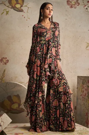 Timeless black draped tunic and garara