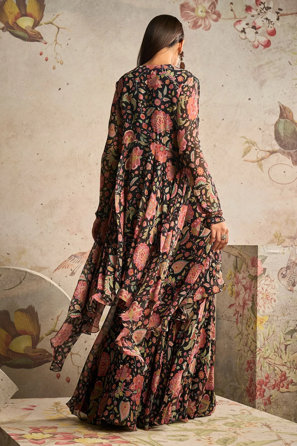 Timeless black draped tunic and garara