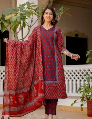 Timeless Red & Blue Kurta Set | Traditional Yet Trendy