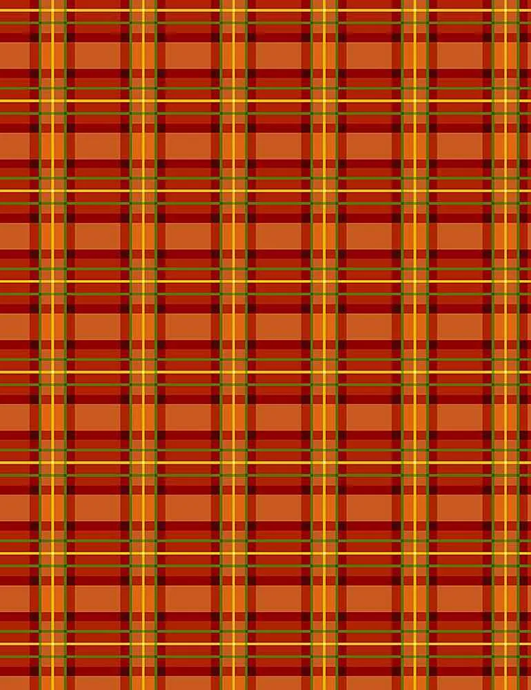 Timeless Treasures Metallic Autumn Leaves Traditional Harvest Plaid Red CM129