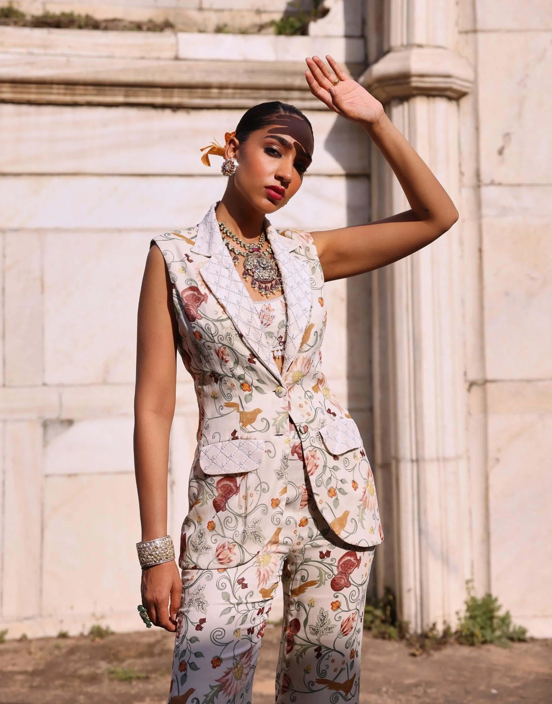 Tishya printed jacket and pant set