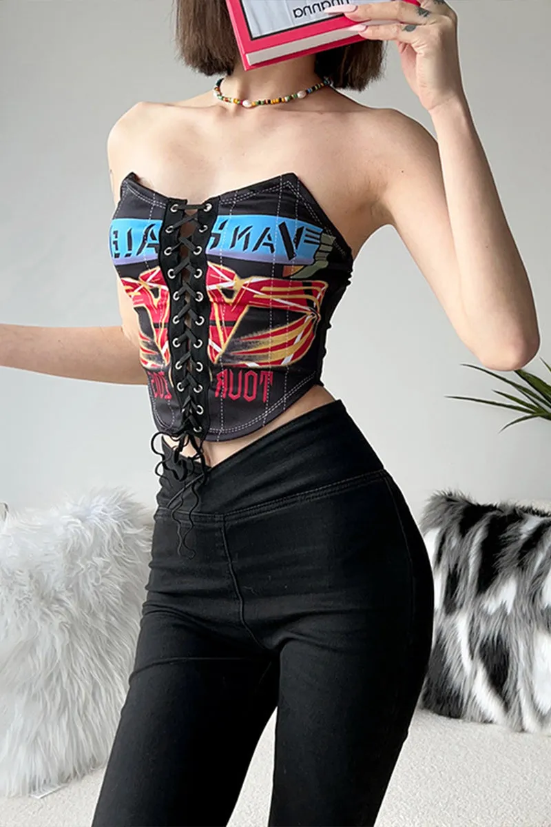 TK0334 Graphic Bustier Tube Top
