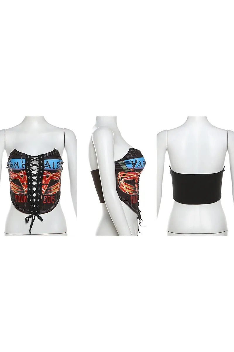 TK0334 Graphic Bustier Tube Top