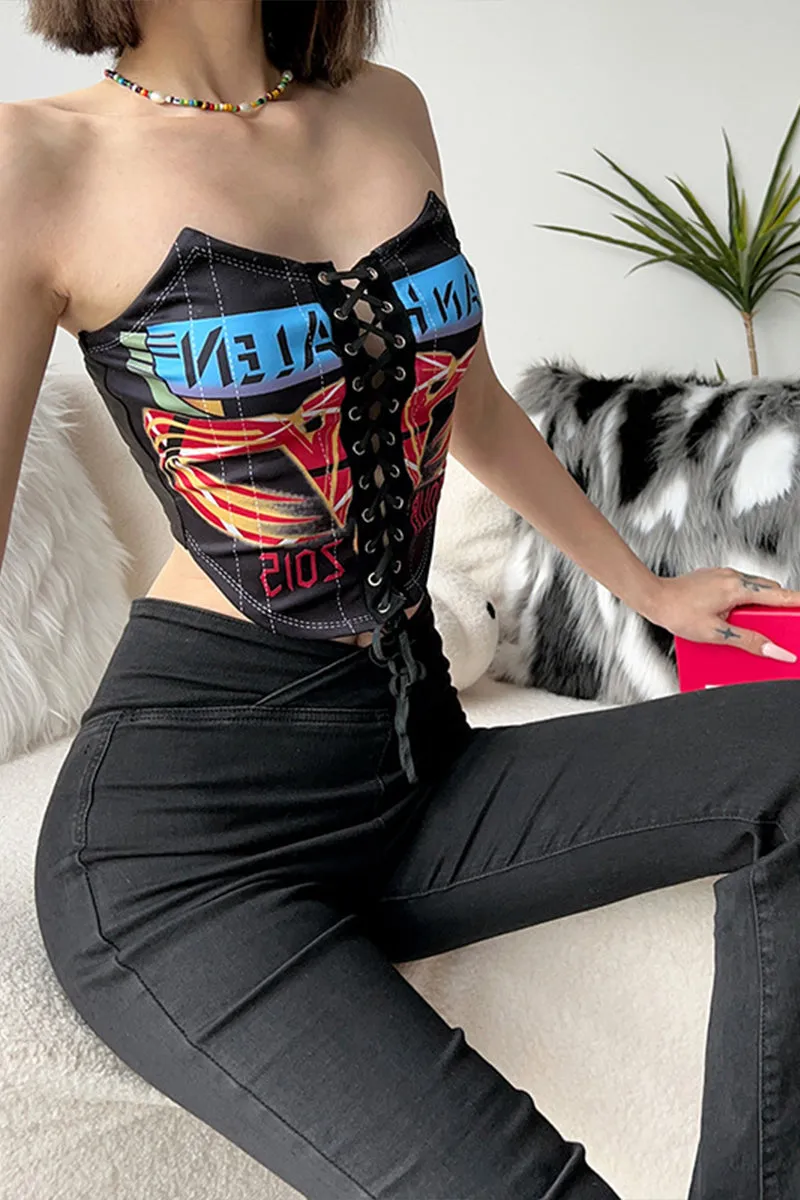 TK0334 Graphic Bustier Tube Top