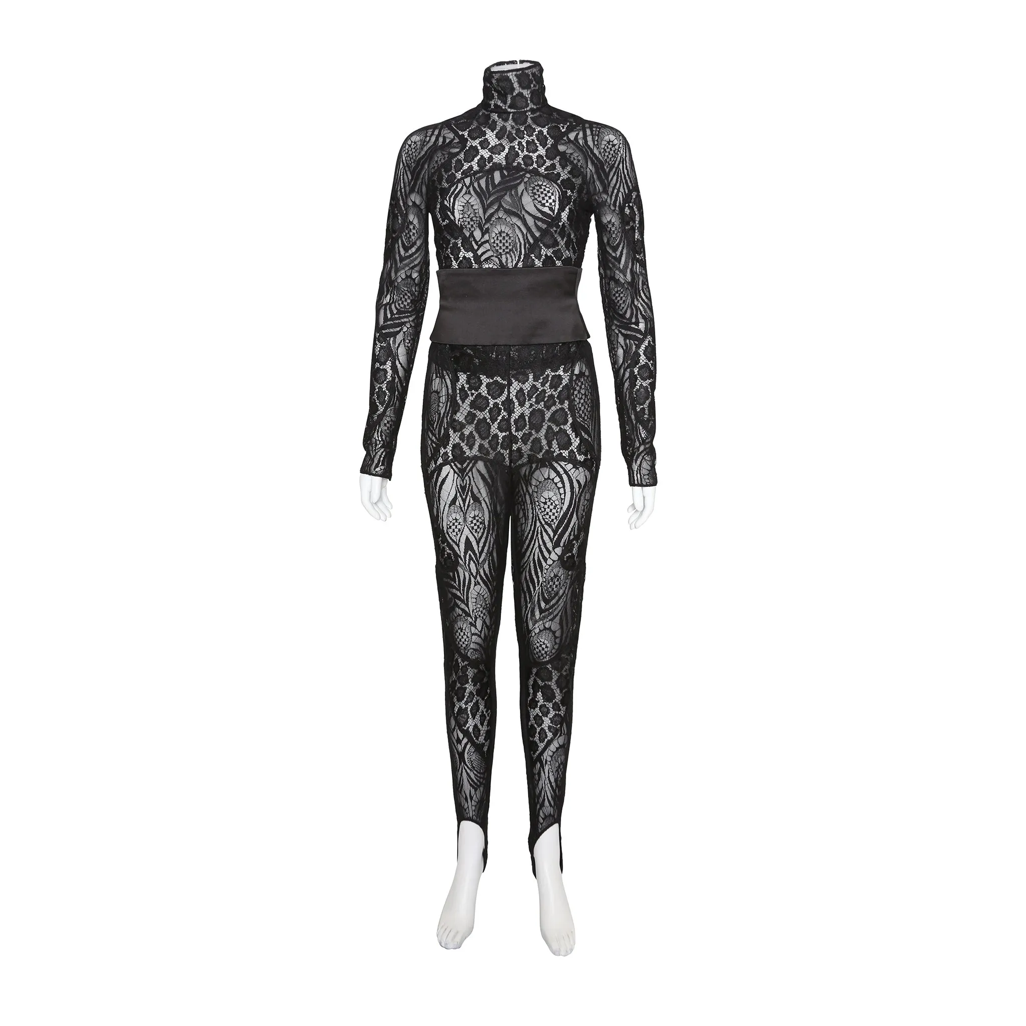 TOM FORD LACE SET WITH SATIN CORSET BELT