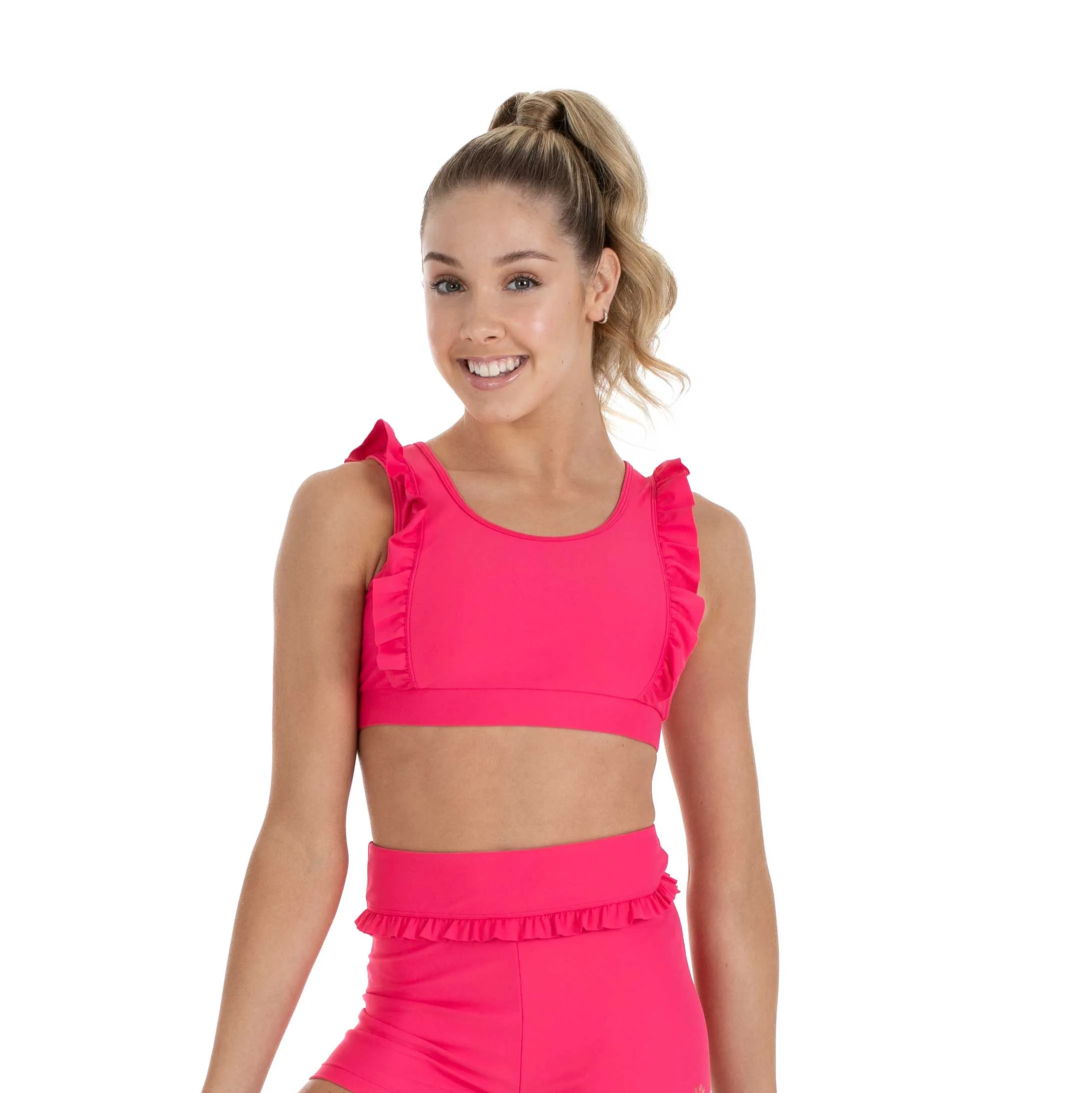 Tonya: Frill Bra Crop in Raspberry Pink