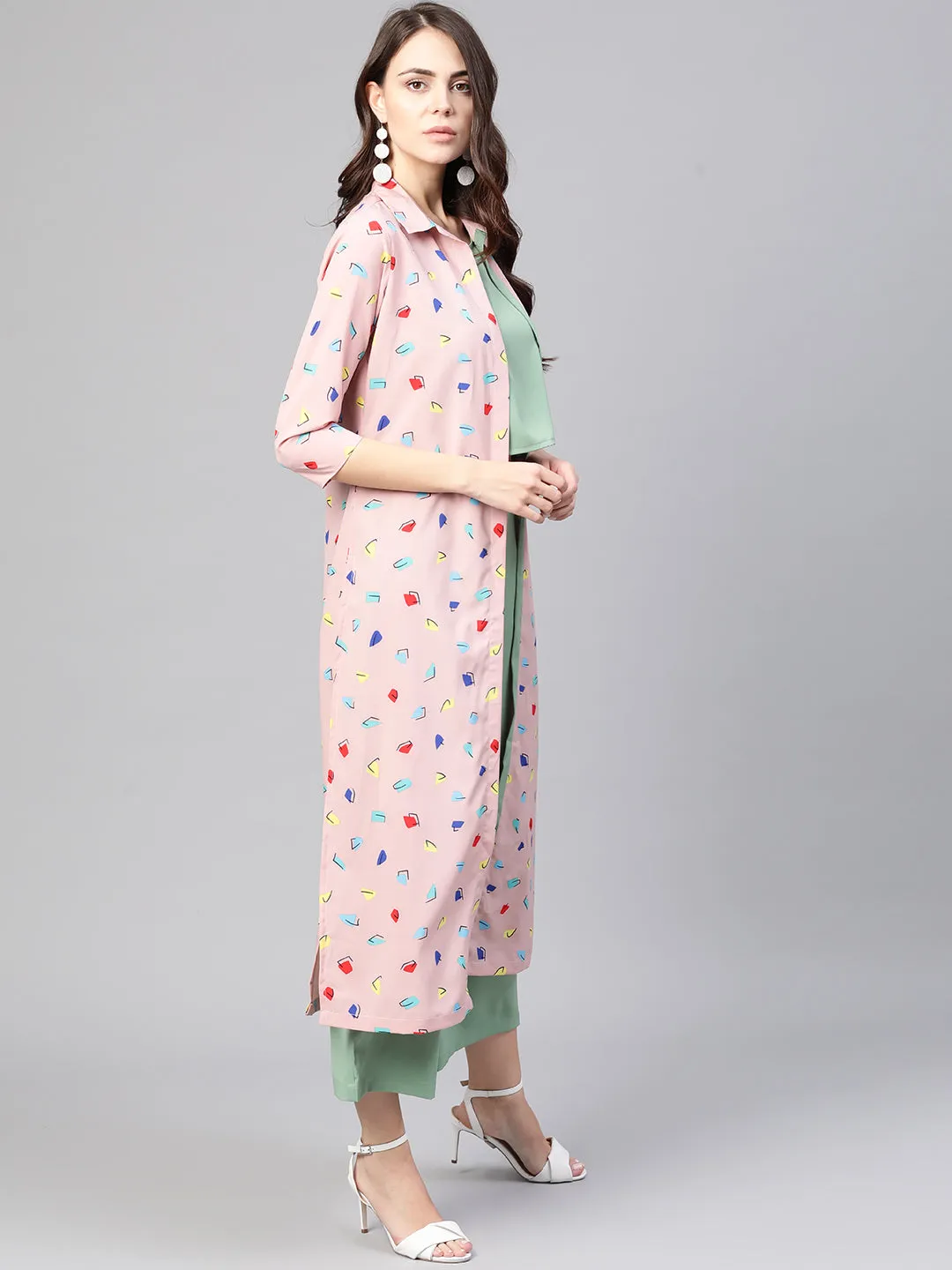 Top With Pants And Printed Long Shrug
