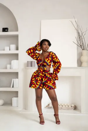TURO African Print Long Sleeve Crop Top