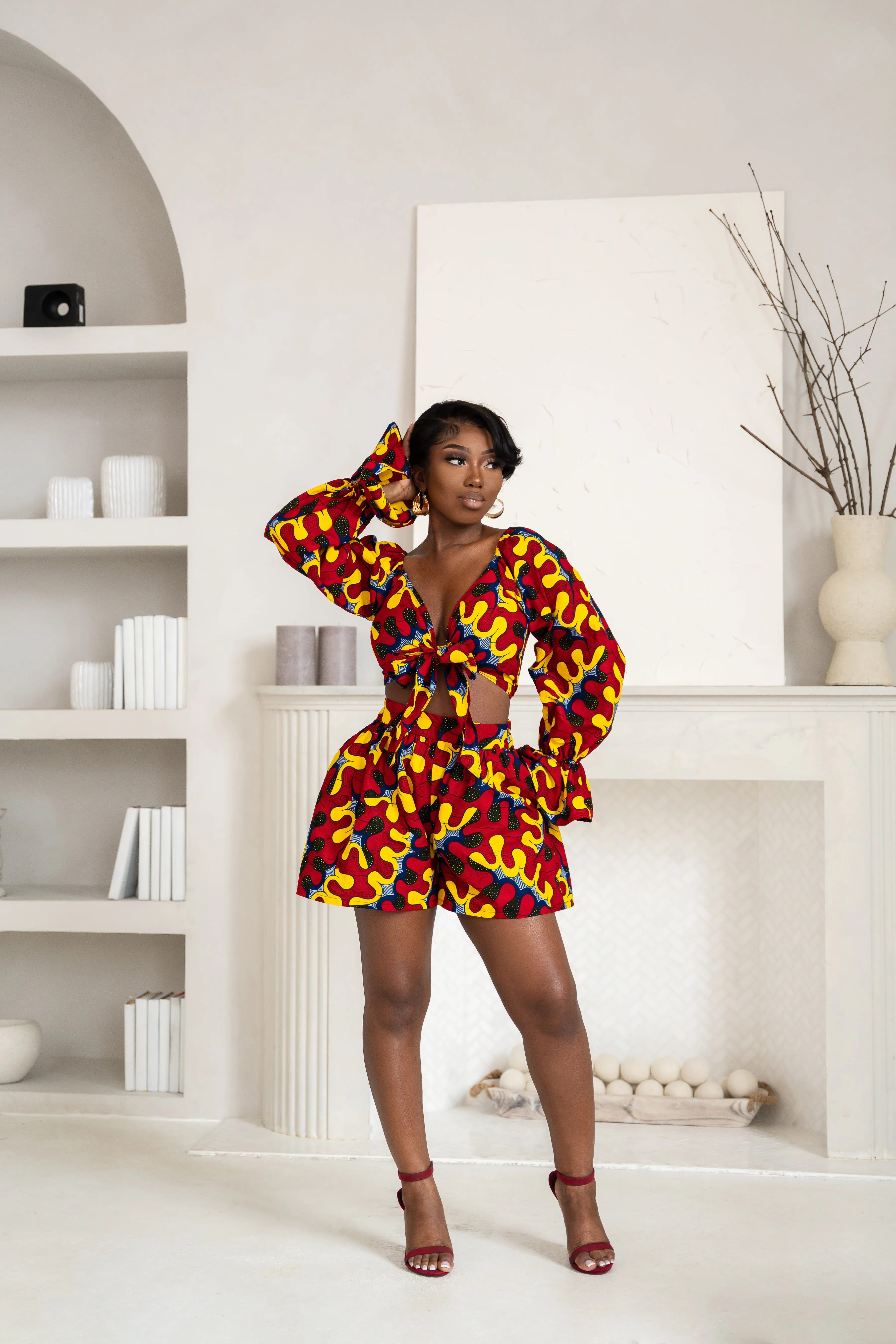 TURO African Print Long Sleeve Crop Top
