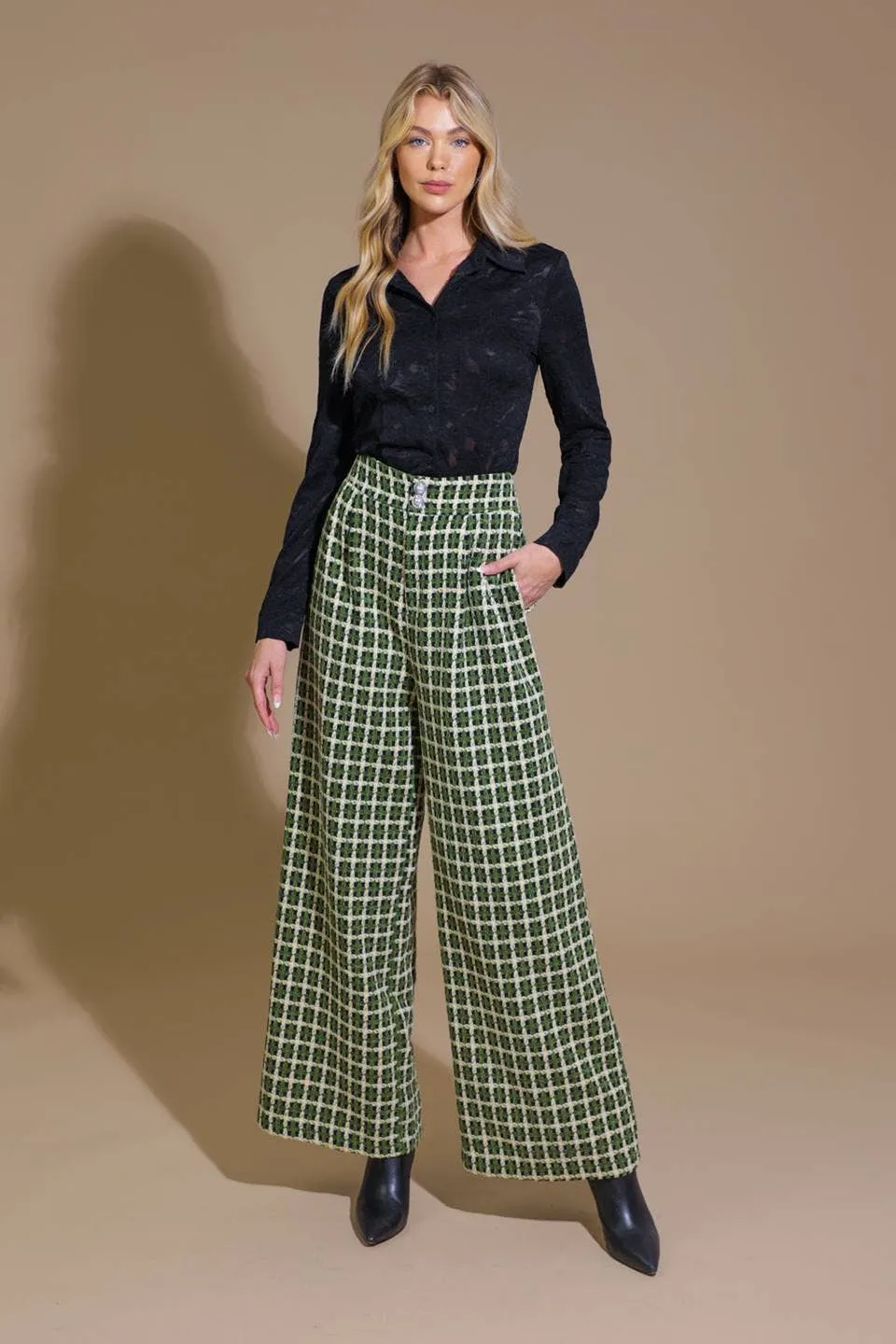 Tweed Wide-Leg Pants