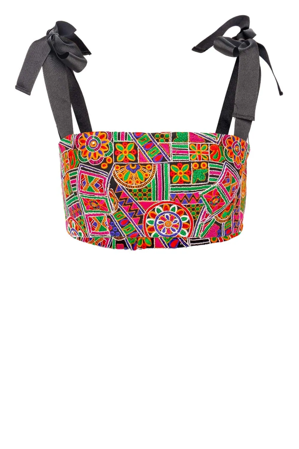 Ubaque Embroidered Tie-Shoulder Crop Top