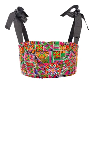 Ubaque Embroidered Tie-Shoulder Crop Top