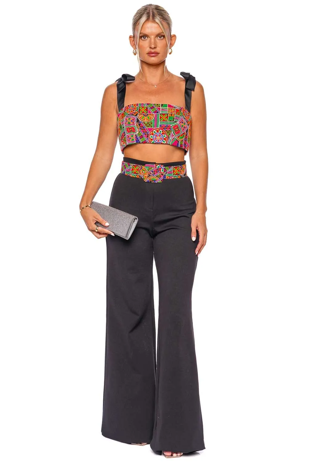 Ubaque Embroidered Tie-Shoulder Crop Top