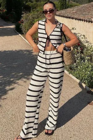 UJ0350 Stripes Knitted Pants Set