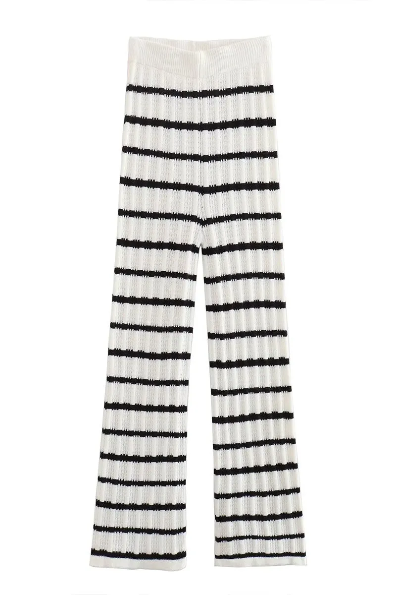 UJ0350 Stripes Knitted Pants Set