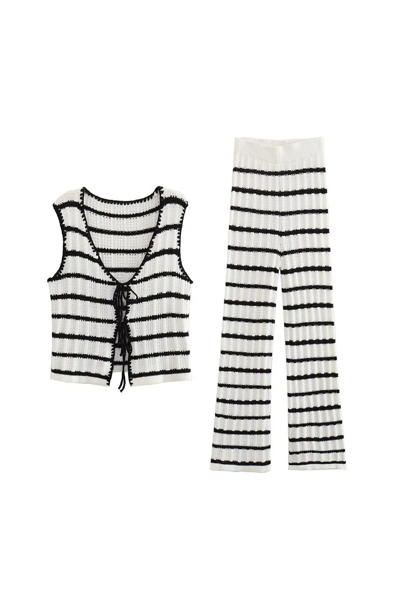 UJ0350 Stripes Knitted Pants Set