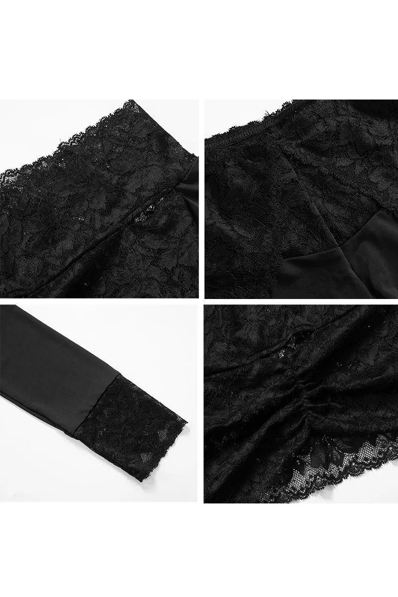 UL623 Off Shoulder Long Sleeve Crop Top and Lace Pants Set