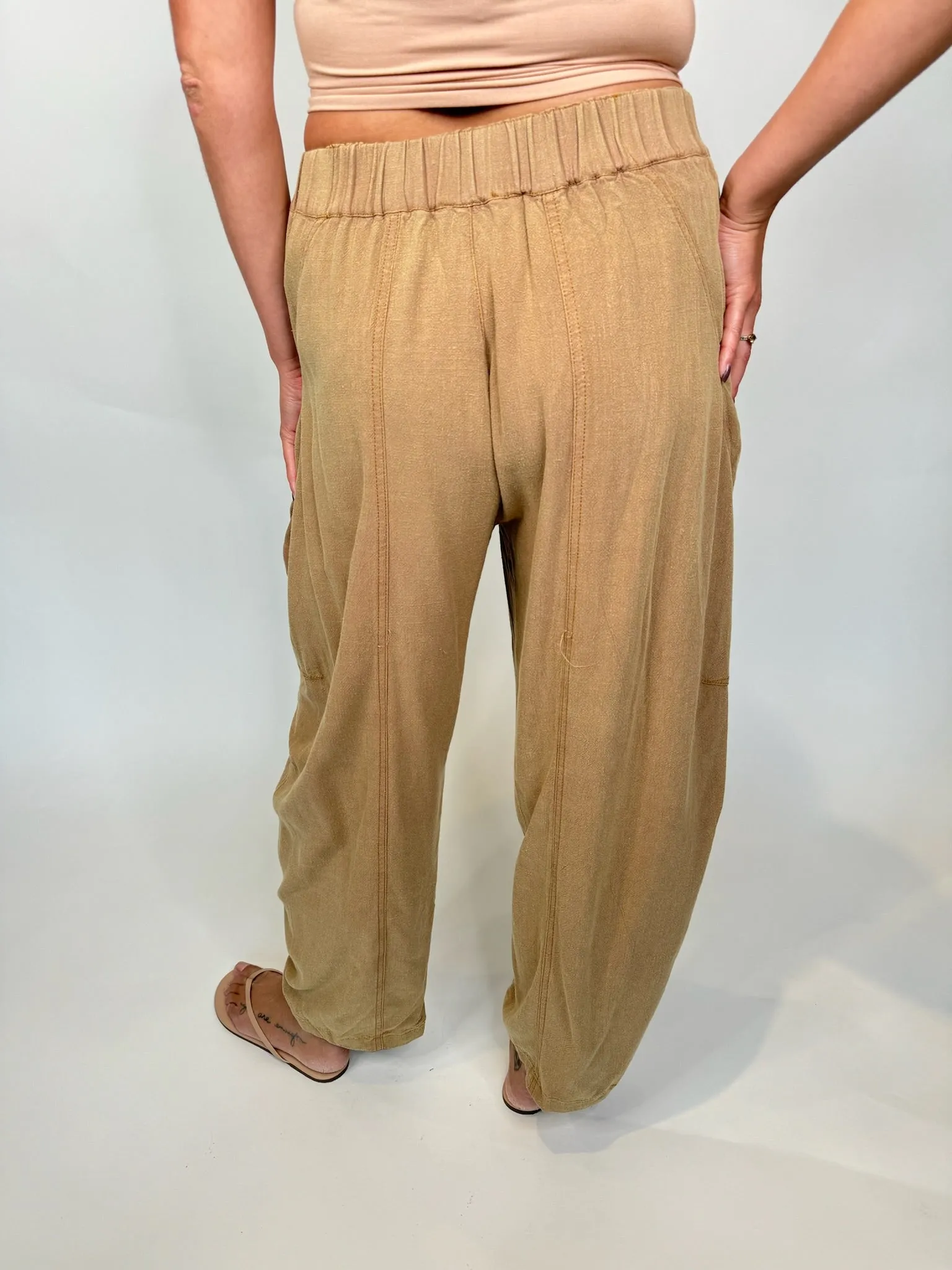 Umgee Linen Cotton Baggy Fit Pants Latte