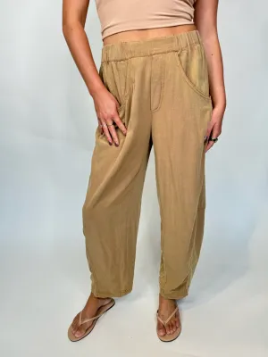 Umgee Linen Cotton Baggy Fit Pants Latte