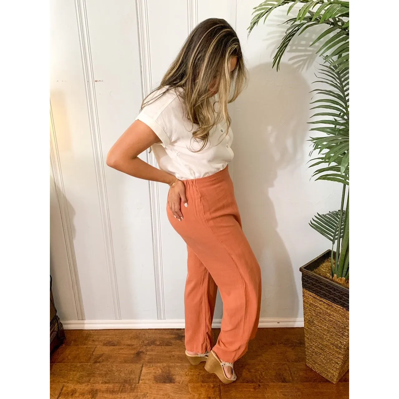 Uniquely Simple Front Tie Pants - Rust