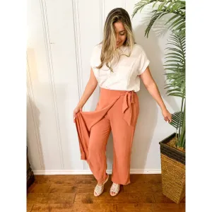 Uniquely Simple Front Tie Pants - Rust