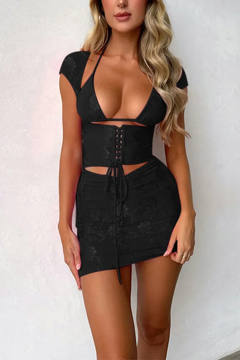 UR3182 Lace Mini Dress Set