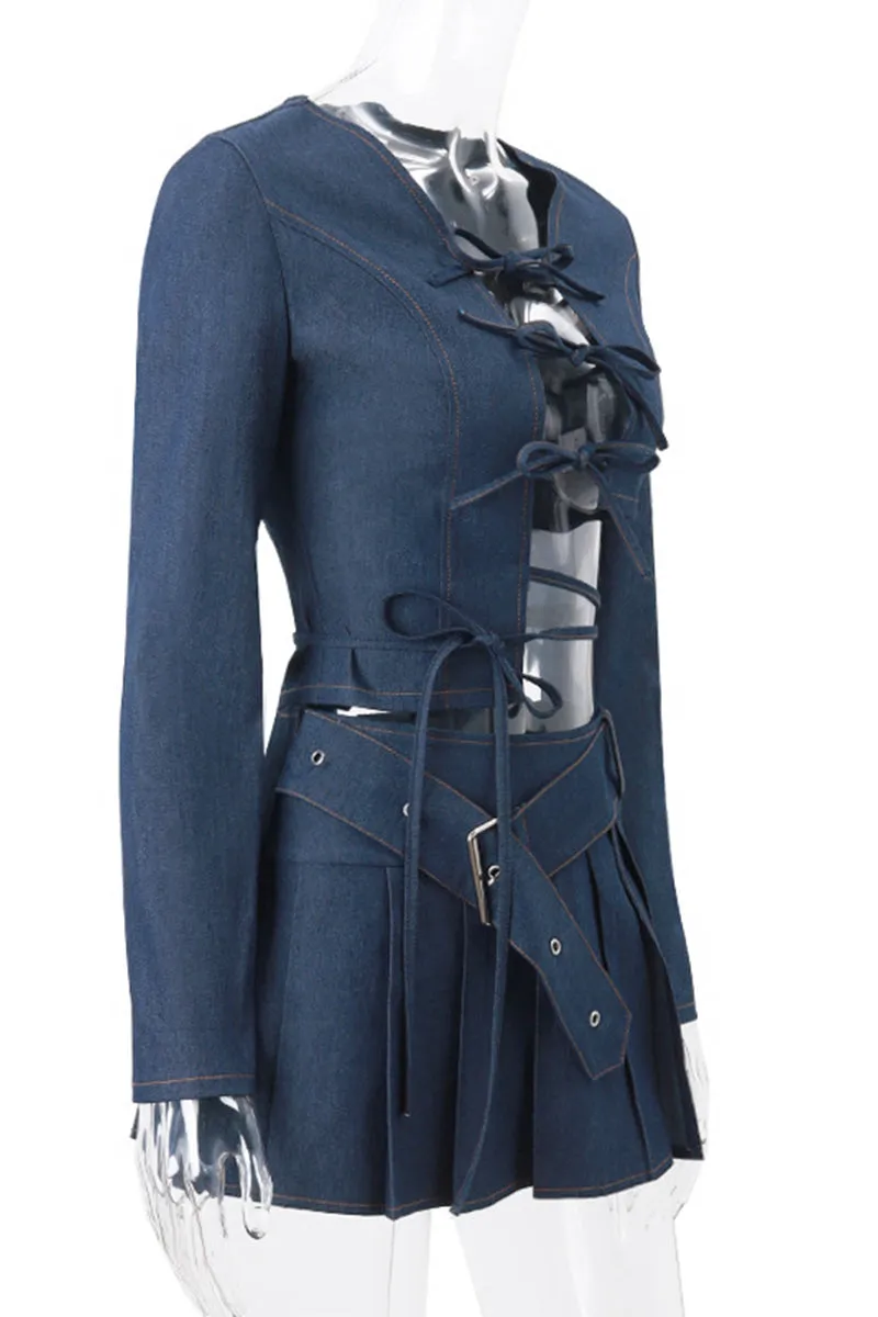 US3496 Denim Shirt and Skirt Set
