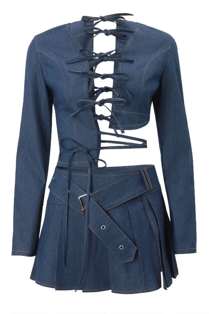 US3496 Denim Shirt and Skirt Set
