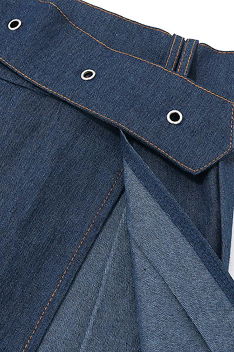 US3496 Denim Shirt and Skirt Set