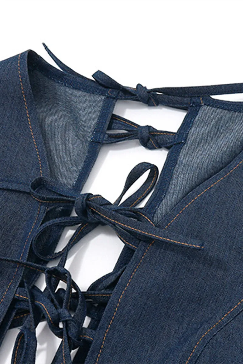US3496 Denim Shirt and Skirt Set