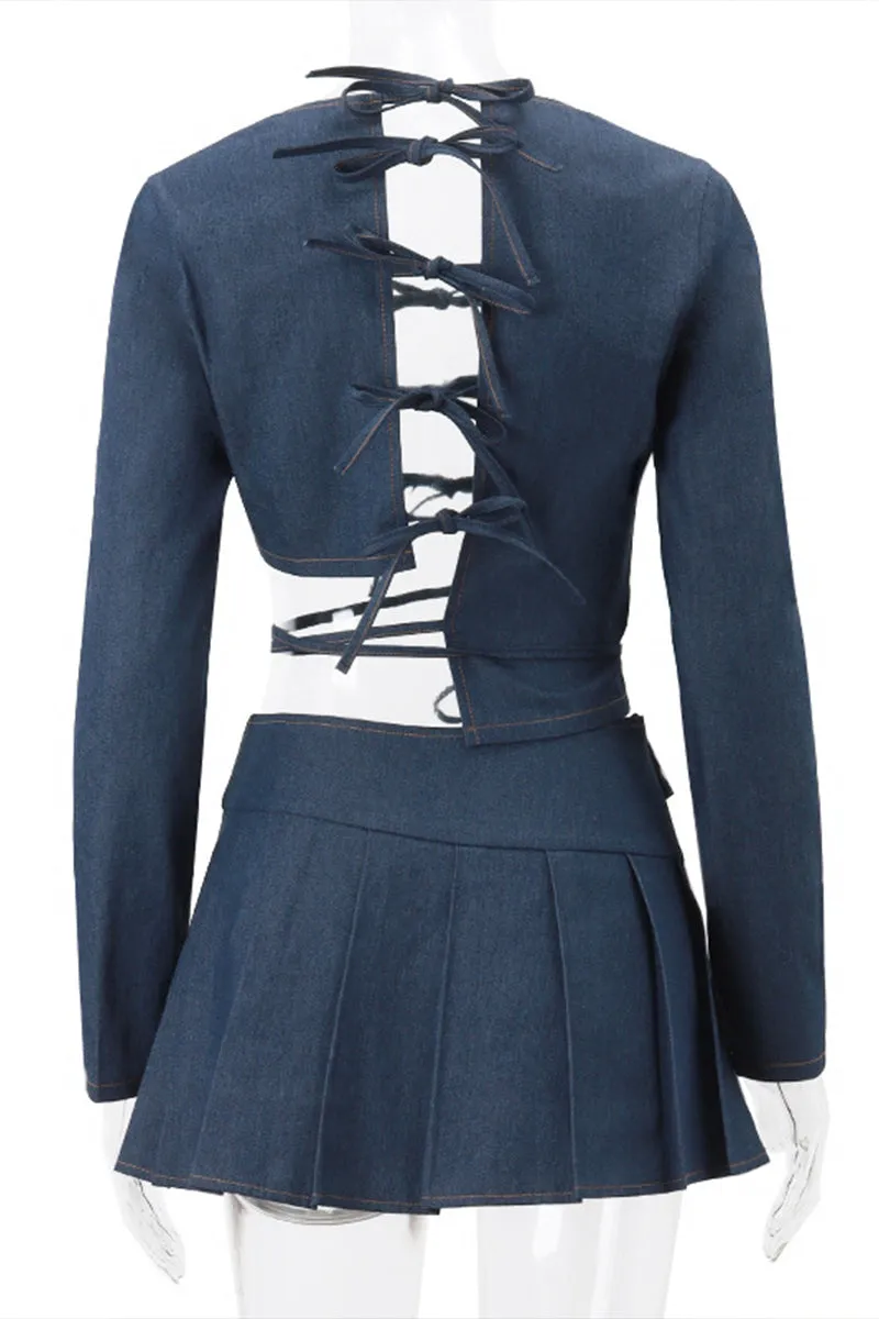 US3496 Denim Shirt and Skirt Set