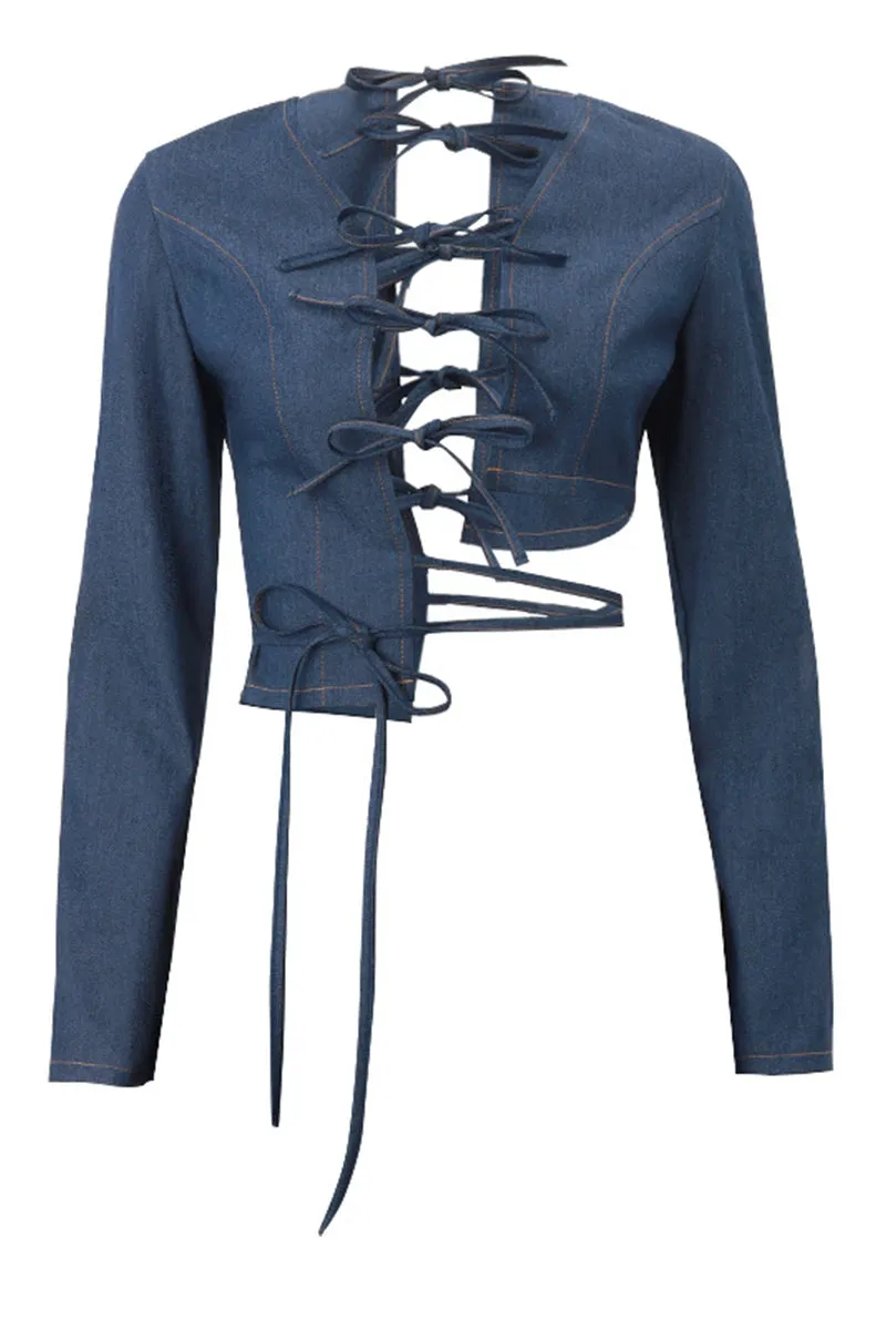 US3496 Denim Shirt and Skirt Set