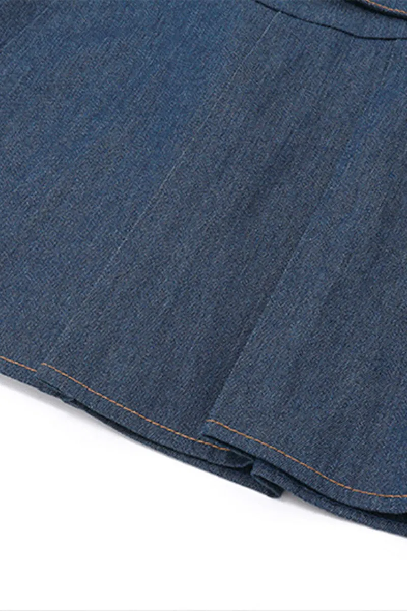 US3496 Denim Shirt and Skirt Set
