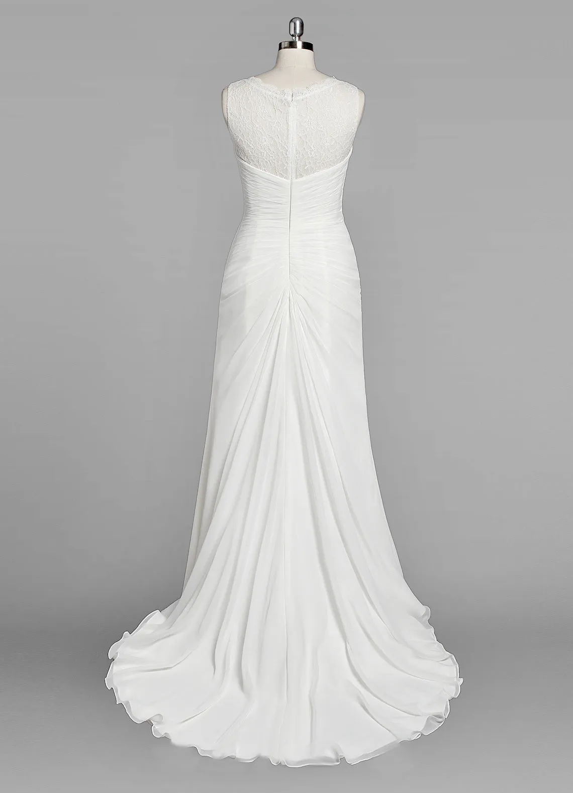 V-Neck Sleeveless Sheath Chiffon Wedding Dress With Ruching and Split Side