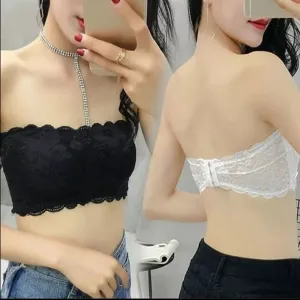 Valentine's day Sexy Summer Women  Elastic Strapless Bra Lace Tube Top Bandeau Crop Tank Seamless Padded Underwear Wholesale