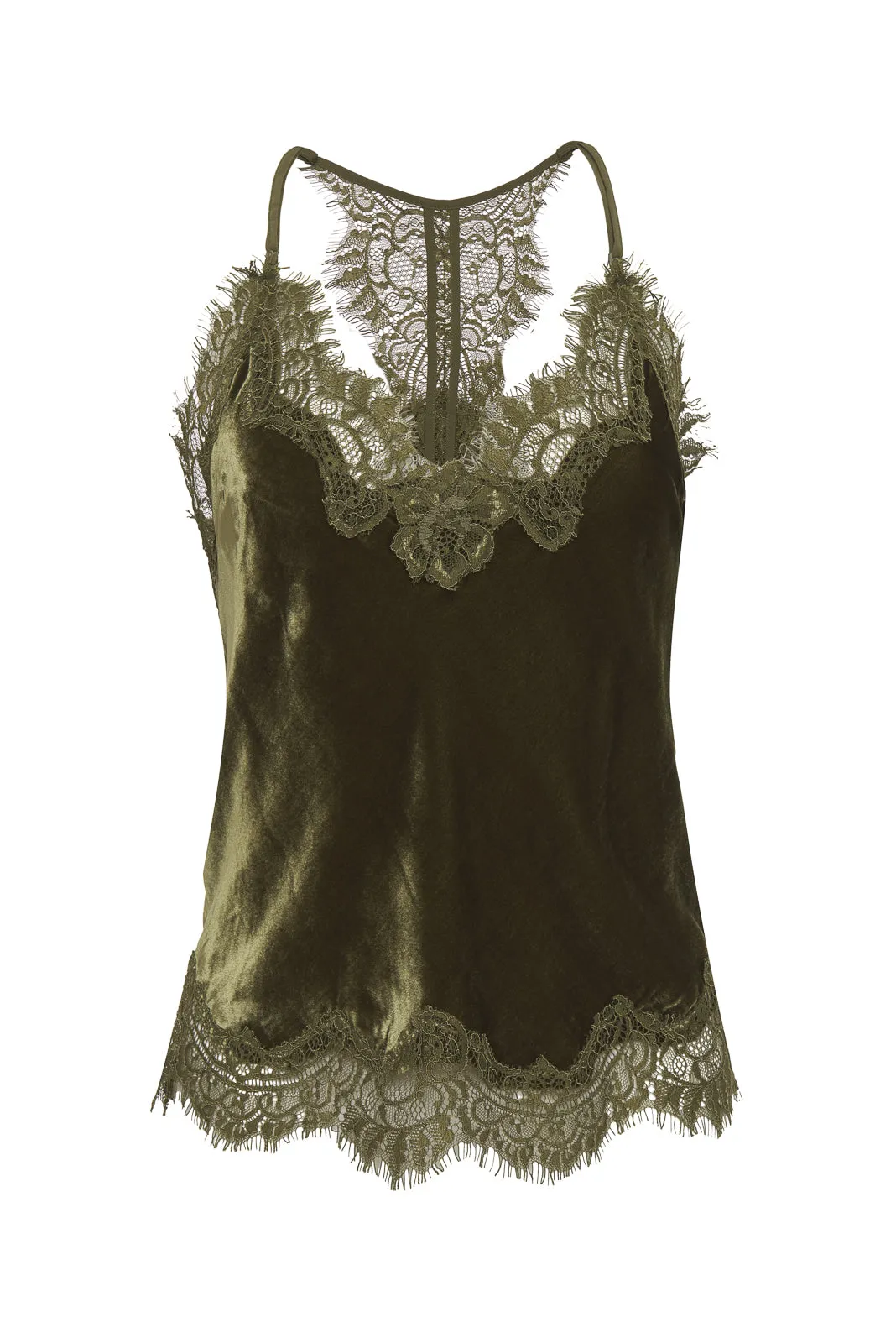 Velvet Cropped Lace Cami Dark Olive