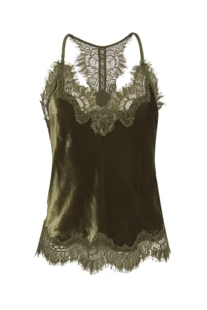 Velvet Cropped Lace Cami Dark Olive