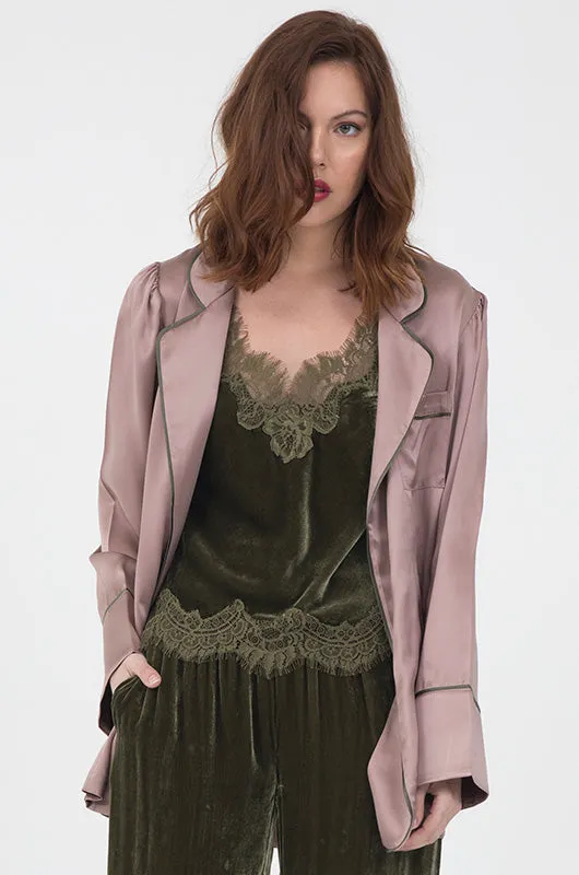 Velvet Cropped Lace Cami Dark Olive