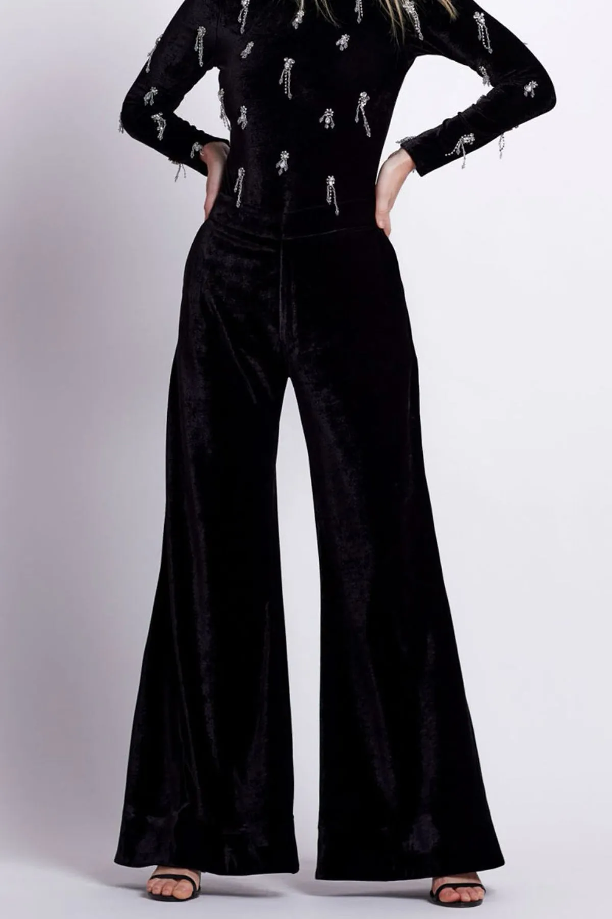 Velvet Wide Leg Pant in Black