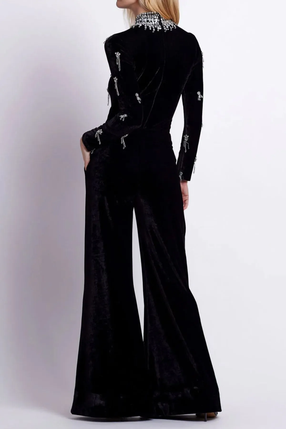 Velvet Wide Leg Pant in Black