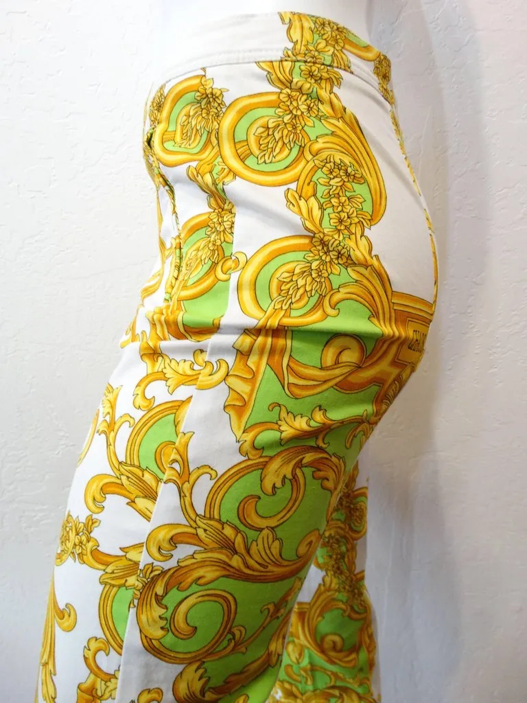 Versace Green and Gold Baroque Printed Pants